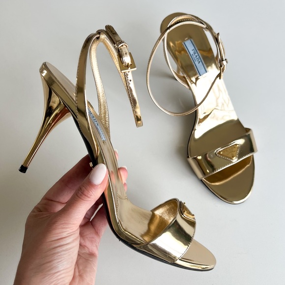 Prada Metallic Gold Leather Heels Sandals - Picture 2 of 6